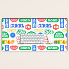 Retro funny sticker quote label pattern Desk Mat Gallery Image 1