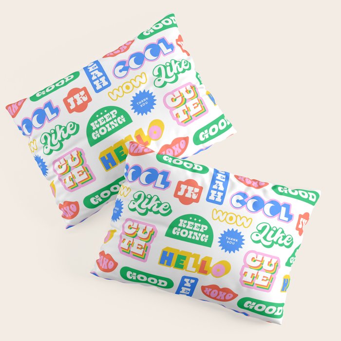 Retro funny sticker quote label pattern Pillow Sham Gallery Image 3