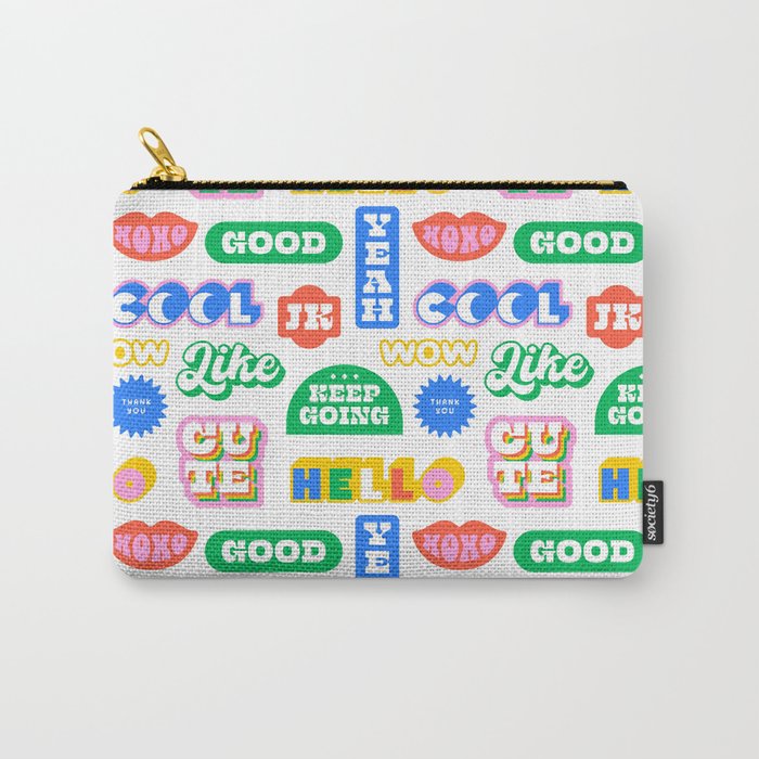 Retro funny sticker quote label pattern Carry All Pouch Gallery Image 1
