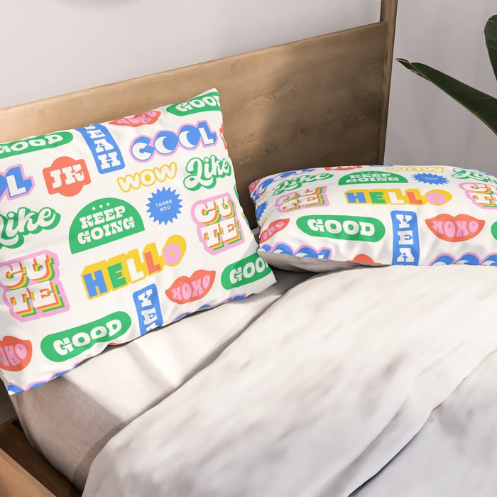 Retro funny sticker quote label pattern Pillow Sham Gallery Image 2