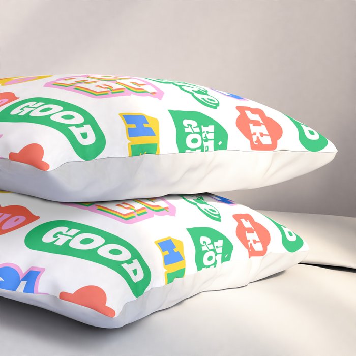 Retro funny sticker quote label pattern Pillow Sham Gallery Image 3
