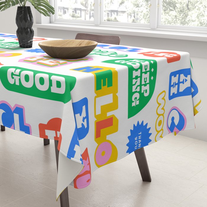 Retro funny sticker quote label pattern Tablecloth Gallery Image 3