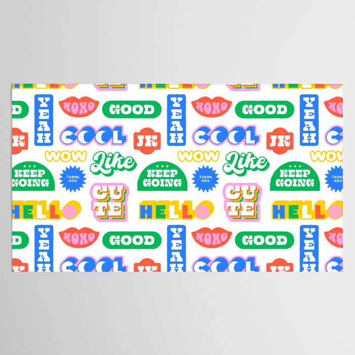 Retro funny sticker quote label pattern Tablecloth Gallery Image 2