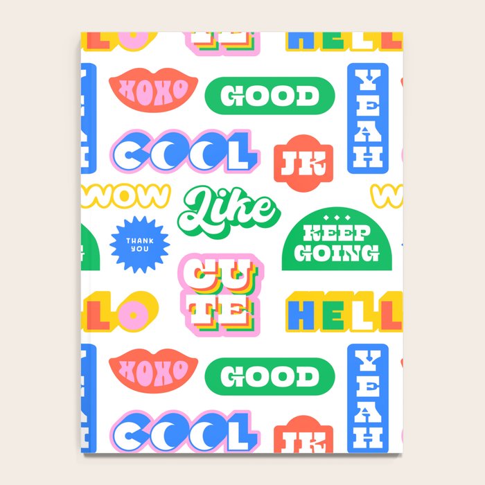 Retro funny sticker quote label pattern Notebook Gallery Image 4