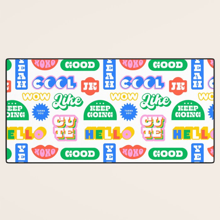 Retro funny sticker quote label pattern Desk Mat Gallery Image 3