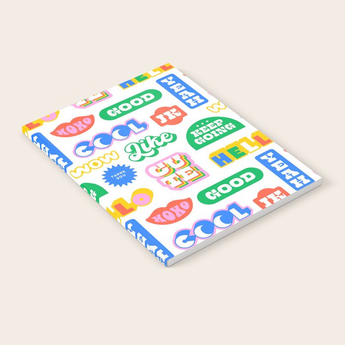 Retro funny sticker quote label pattern Notebook Gallery Image 2