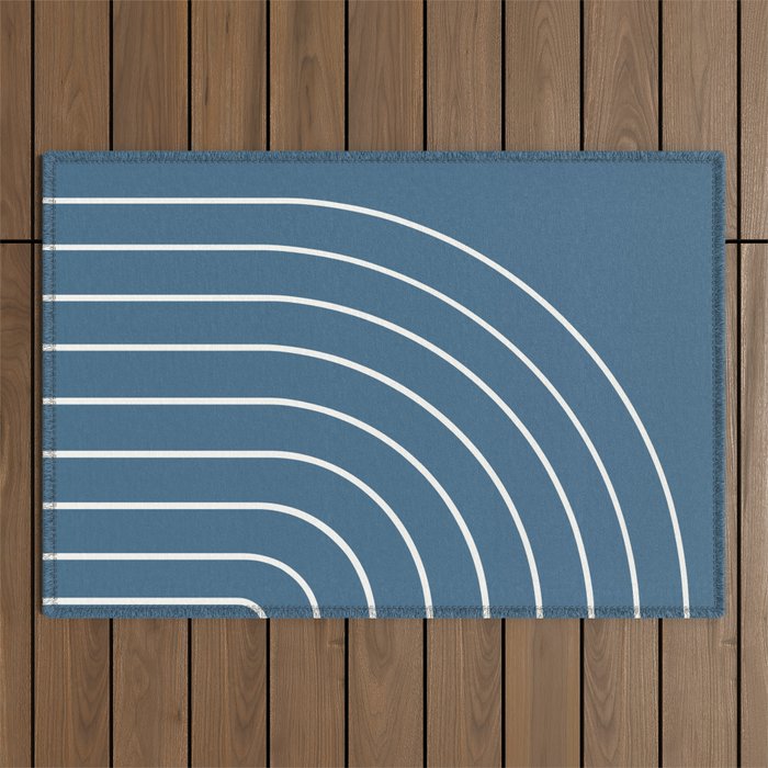 Minimal Arch XXXIV Nautical Blue Modern Geometric Lines Outdoor Rug Gallery Image 1