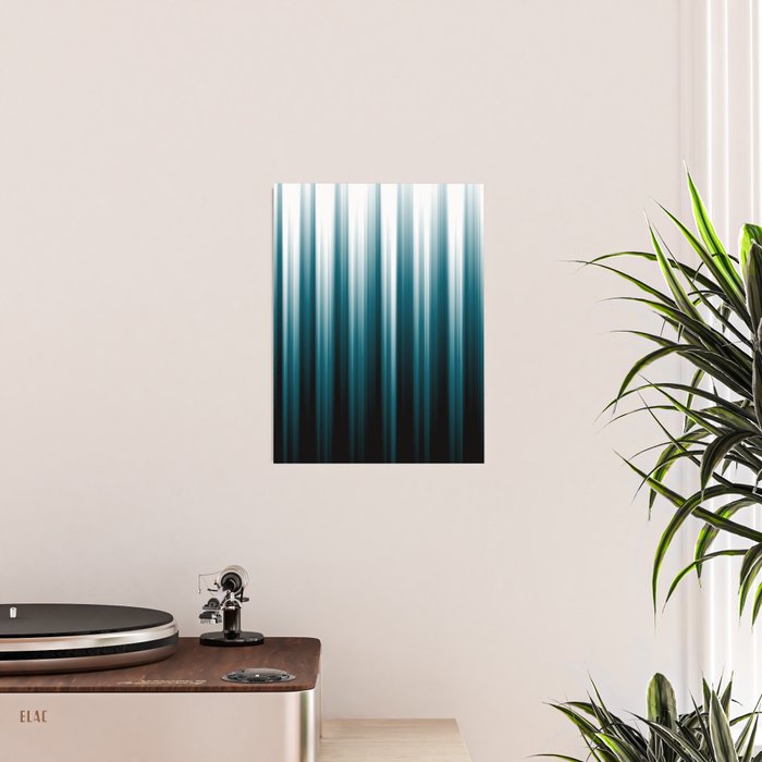 Tropical Dark Teal Inspired by 2020 Color Oceanside SW6496 Soft Vertical Blurred Line Pattern Poster Gallery Image 2