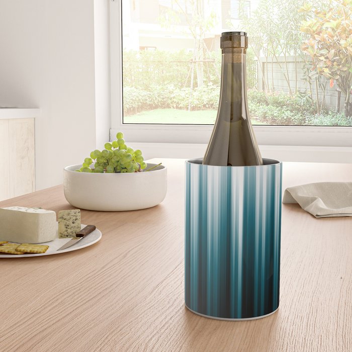 Tropical Dark Teal Inspired by 2020 Color Oceanside SW6496 Soft Vertical Blurred Line Pattern Wine Chiller Gallery Image 4