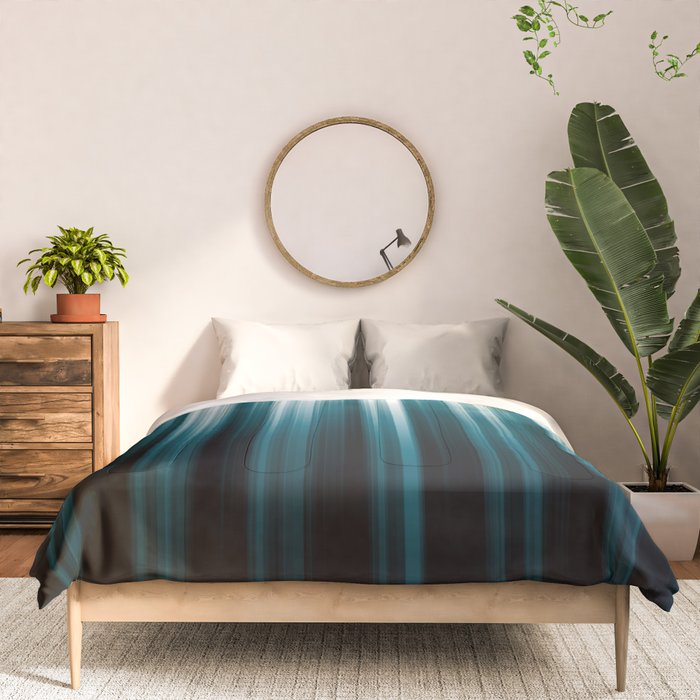 Tropical Dark Teal Inspired by 2020 Color Oceanside SW6496 Soft Vertical Blurred Line Pattern Comforter Gallery Image 3