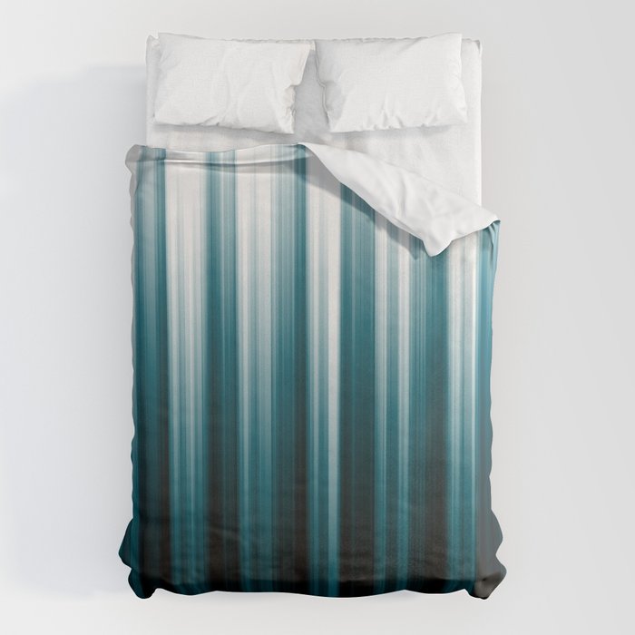 Tropical Dark Teal Inspired by 2020 Color Oceanside SW6496 Soft Vertical Blurred Line Pattern Duvet Cover Gallery Image 6