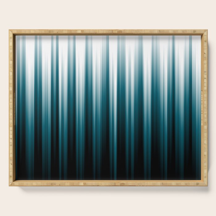 Tropical Dark Teal Inspired by 2020 Color Oceanside SW6496 Soft Vertical Blurred Line Pattern Serving Tray Gallery Image 1
