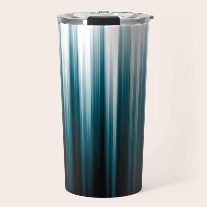 Tropical Dark Teal Inspired by 2020 Color Oceanside SW6496 Soft Vertical Blurred Line Pattern Travel Mug Gallery Image 1