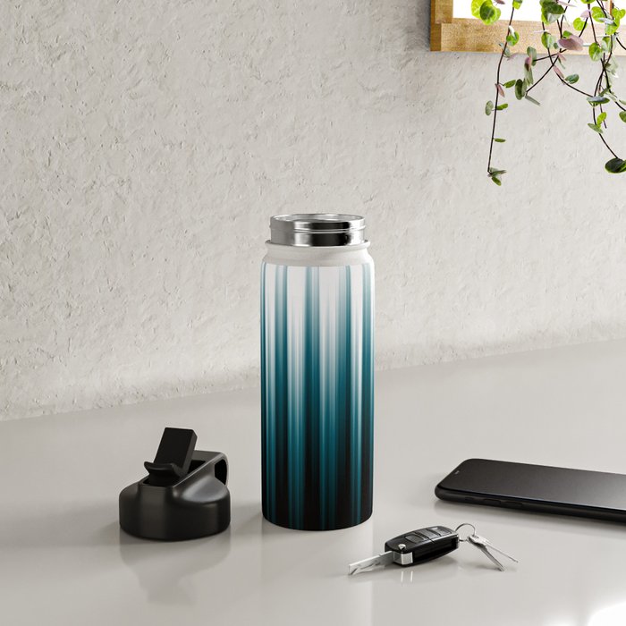 Tropical Dark Teal Inspired by 2020 Color Oceanside SW6496 Soft Vertical Blurred Line Pattern Water Bottle Gallery Image 4