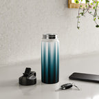Tropical Dark Teal Inspired by 2020 Color Oceanside SW6496 Soft Vertical Blurred Line Pattern Water Bottle Gallery Image 4