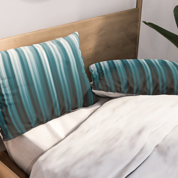 Tropical Dark Teal Inspired by 2020 Color Oceanside SW6496 Soft Vertical Blurred Line Pattern Pillow Sham Gallery Image 2