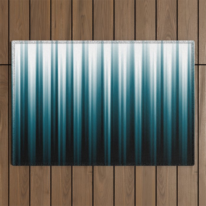 Tropical Dark Teal Inspired by 2020 Color Oceanside SW6496 Soft Vertical Blurred Line Pattern Outdoor Rug Gallery Image 1