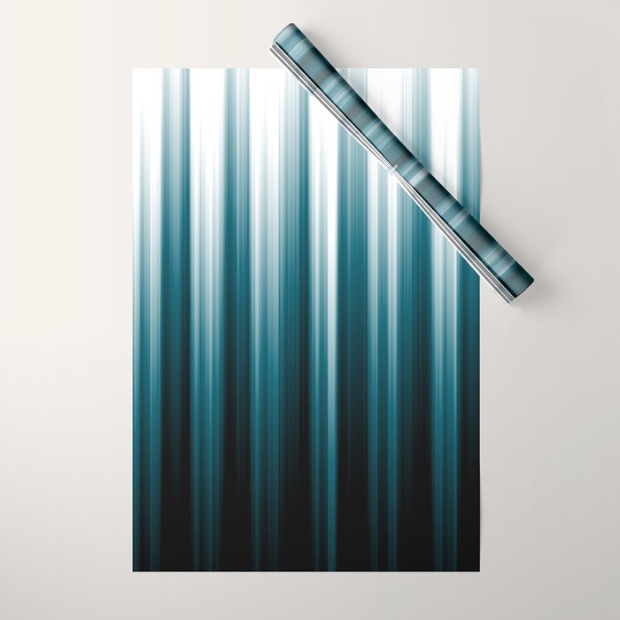 Tropical Dark Teal Inspired by 2020 Color Oceanside SW6496 Soft Vertical Blurred Line Pattern Wrapping Paper Gallery Image 1