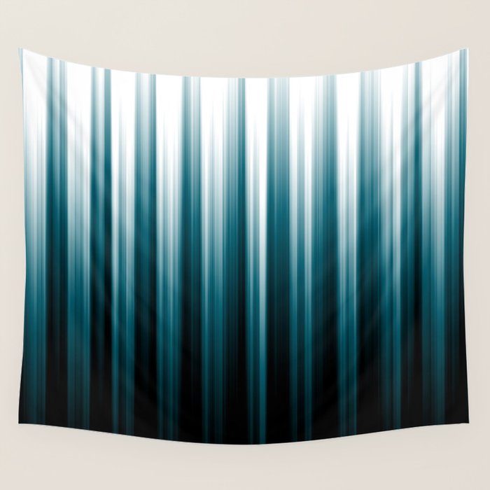 Tropical Dark Teal Inspired by 2020 Color Oceanside SW6496 Soft Vertical Blurred Line Pattern Wall Tapestry Gallery Image 4