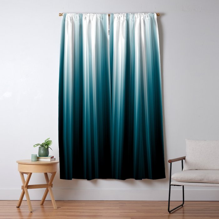 Tropical Dark Teal Inspired by 2020 Color Oceanside SW6496 Soft Vertical Blurred Line Pattern Window Curtain Gallery Image 1