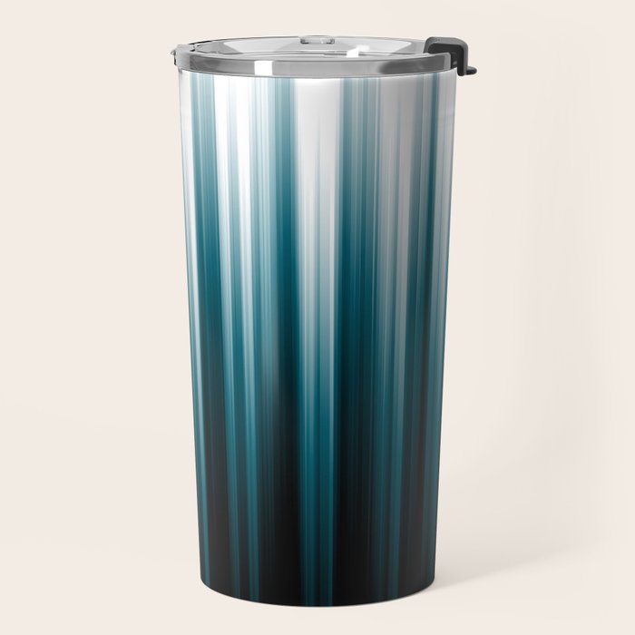 Tropical Dark Teal Inspired by 2020 Color Oceanside SW6496 Soft Vertical Blurred Line Pattern Travel Mug Gallery Image 2