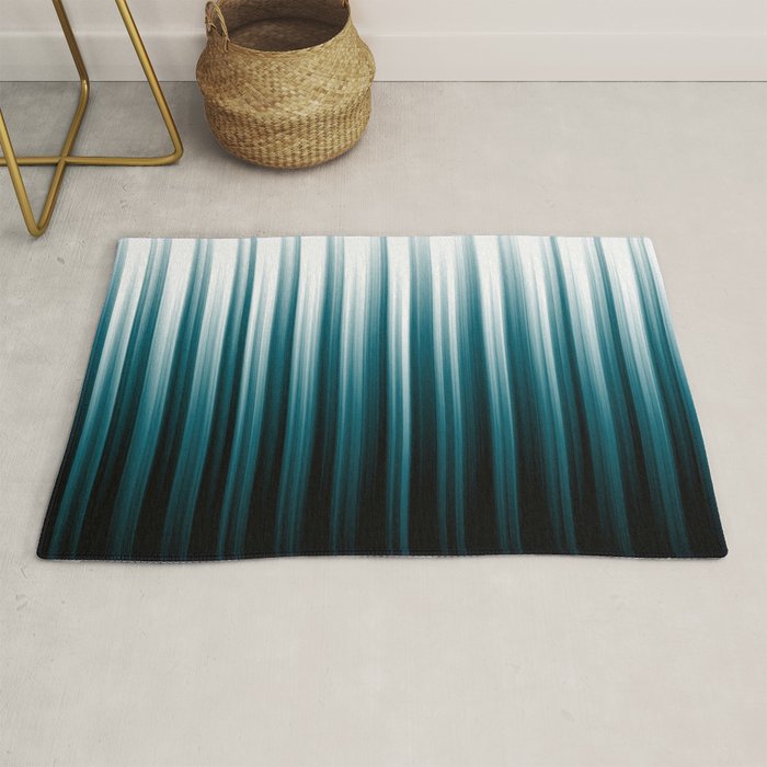 Tropical Dark Teal Inspired by 2020 Color Oceanside SW6496 Soft Vertical Blurred Line Pattern Rug Gallery Image 1