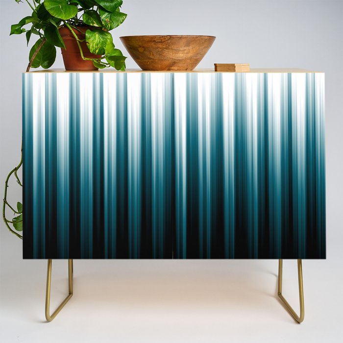 Tropical Dark Teal Inspired by 2020 Color Oceanside SW6496 Soft Vertical Blurred Line Pattern Credenza Gallery Image 1