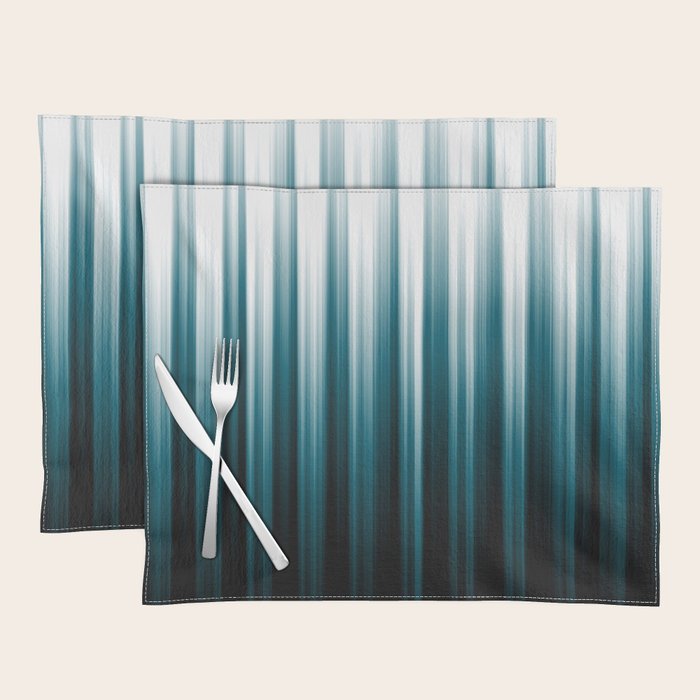 Tropical Dark Teal Inspired by 2020 Color Oceanside SW6496 Soft Vertical Blurred Line Pattern Placemat Gallery Image 1