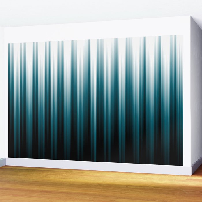 Tropical Dark Teal Inspired by 2020 Color Oceanside SW6496 Soft Vertical Blurred Line Pattern Wall Mural Gallery Image 2