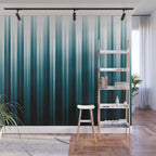Tropical Dark Teal Inspired by 2020 Color Oceanside SW6496 Soft Vertical Blurred Line Pattern Wall Mural Gallery Image 1