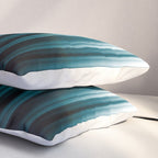 Tropical Dark Teal Inspired by 2020 Color Oceanside SW6496 Soft Vertical Blurred Line Pattern Pillow Sham Gallery Image 3