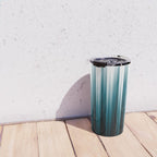 Tropical Dark Teal Inspired by 2020 Color Oceanside SW6496 Soft Vertical Blurred Line Pattern Travel Mug Gallery Image 4