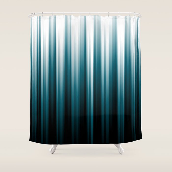 Tropical Dark Teal Inspired by 2020 Color Oceanside SW6496 Soft Vertical Blurred Line Pattern Shower Curtain Gallery Image 1
