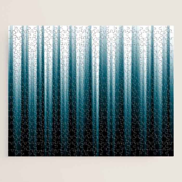 Tropical Dark Teal Inspired by 2020 Color Oceanside SW6496 Soft Vertical Blurred Line Pattern Jigsaw Puzzle Gallery Image 1