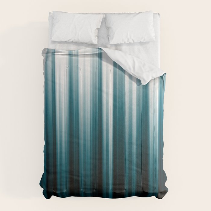 Tropical Dark Teal Inspired by 2020 Color Oceanside SW6496 Soft Vertical Blurred Line Pattern Comforter Gallery Image 1