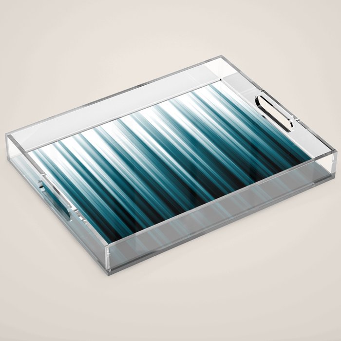 Tropical Dark Teal Inspired by 2020 Color Oceanside SW6496 Soft Vertical Blurred Line Pattern Acrylic Tray Gallery Image 1