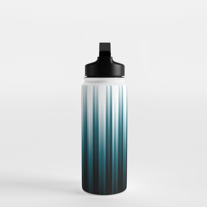 Tropical Dark Teal Inspired by 2020 Color Oceanside SW6496 Soft Vertical Blurred Line Pattern Water Bottle Gallery Image 3