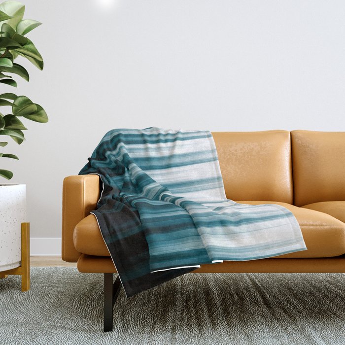 Tropical Dark Teal Inspired by 2020 Color Oceanside SW6496 Soft Vertical Blurred Line Pattern Throw Blanket Gallery Image 1