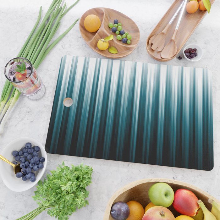 Tropical Dark Teal Inspired by 2020 Color Oceanside SW6496 Soft Vertical Blurred Line Pattern Cutting Board Gallery Image 2