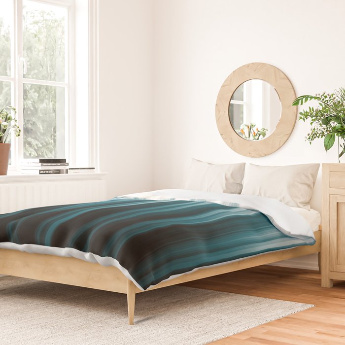 Tropical Dark Teal Inspired by 2020 Color Oceanside SW6496 Soft Vertical Blurred Line Pattern Duvet Cover Gallery Image 2
