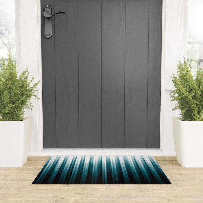 Tropical Dark Teal Inspired by 2020 Color Oceanside SW6496 Soft Vertical Blurred Line Pattern Welcome Mat Gallery Image 3