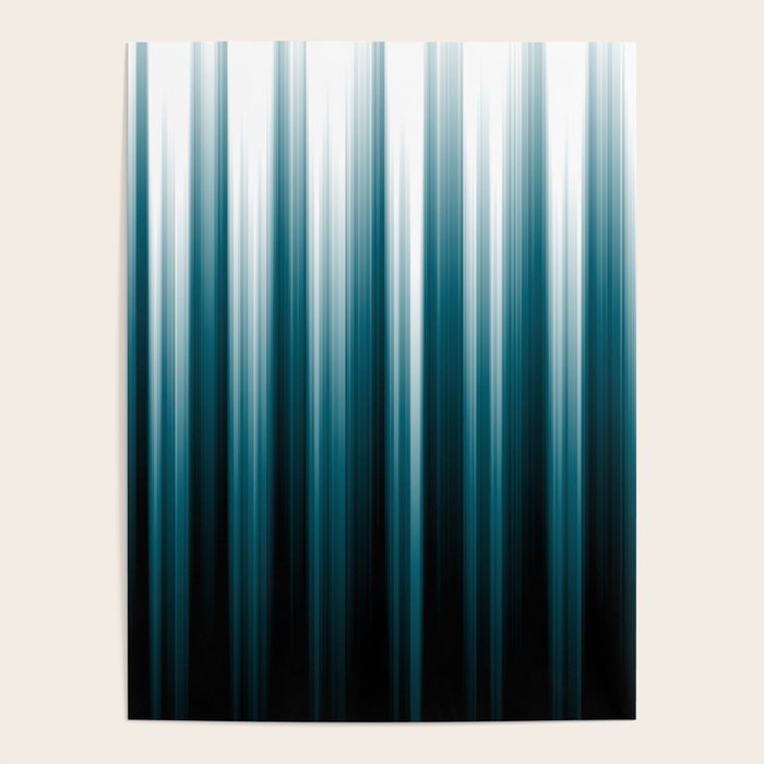 Tropical Dark Teal Inspired by 2020 Color Oceanside SW6496 Soft Vertical Blurred Line Pattern Poster Gallery Image 4