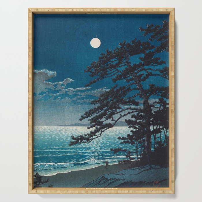 Spring Moon At Ninomiya Beach By Kawase Hasui Serving Tray Gallery Image 1