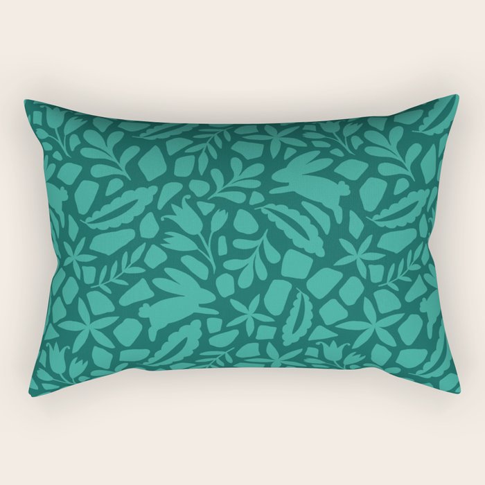 Folk Art Bunnies - Verdigris  Rectangular Pillow Gallery Image 1