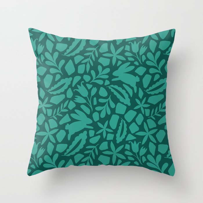 Folk Art Bunnies - Verdigris  Throw Pillow Gallery Image 1