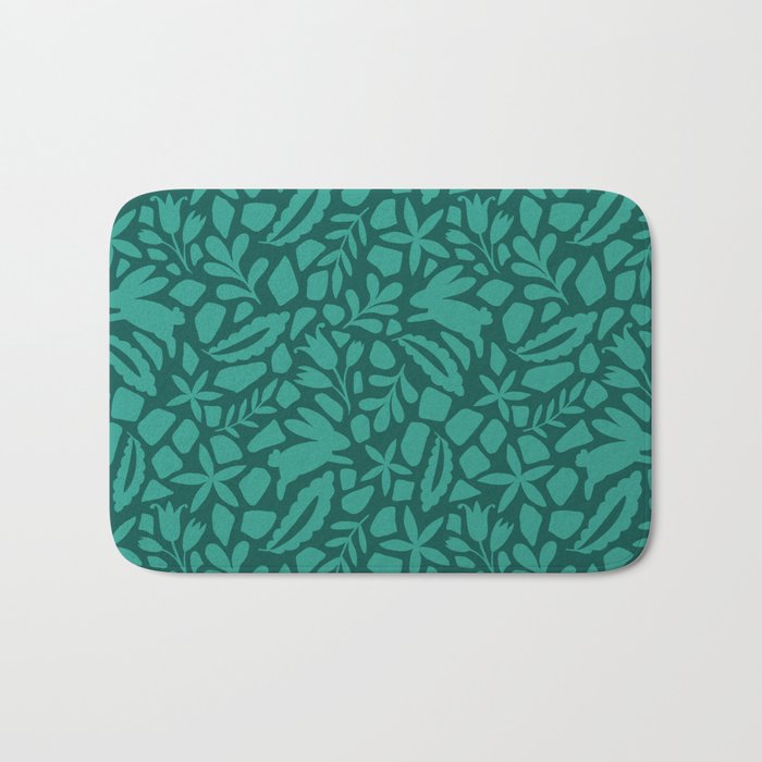 Folk Art Bunnies - Verdigris  Bath Mat Gallery Image 1