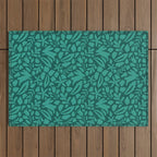 Folk Art Bunnies - Verdigris  Outdoor Rug Gallery Image 1