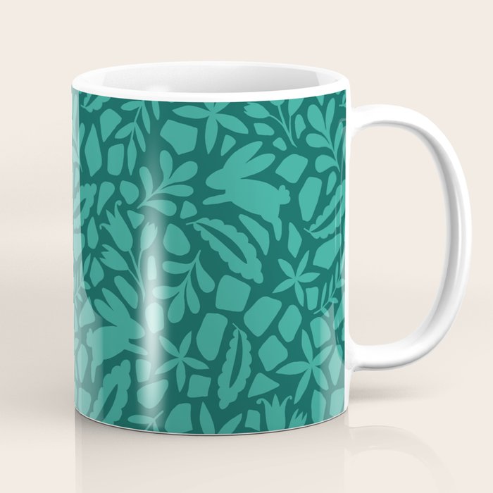 Folk Art Bunnies - Verdigris  Coffee Mug Gallery Image 1