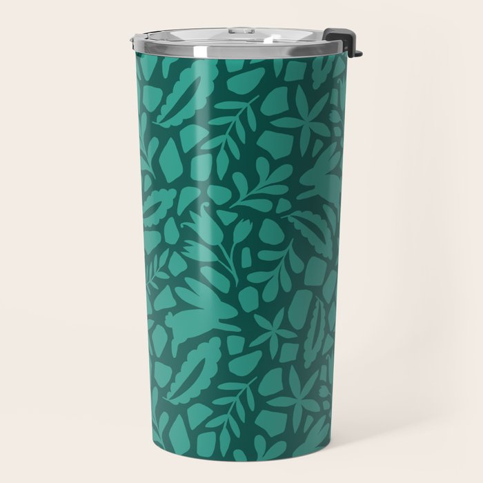Folk Art Bunnies - Verdigris  Travel Mug Gallery Image 2