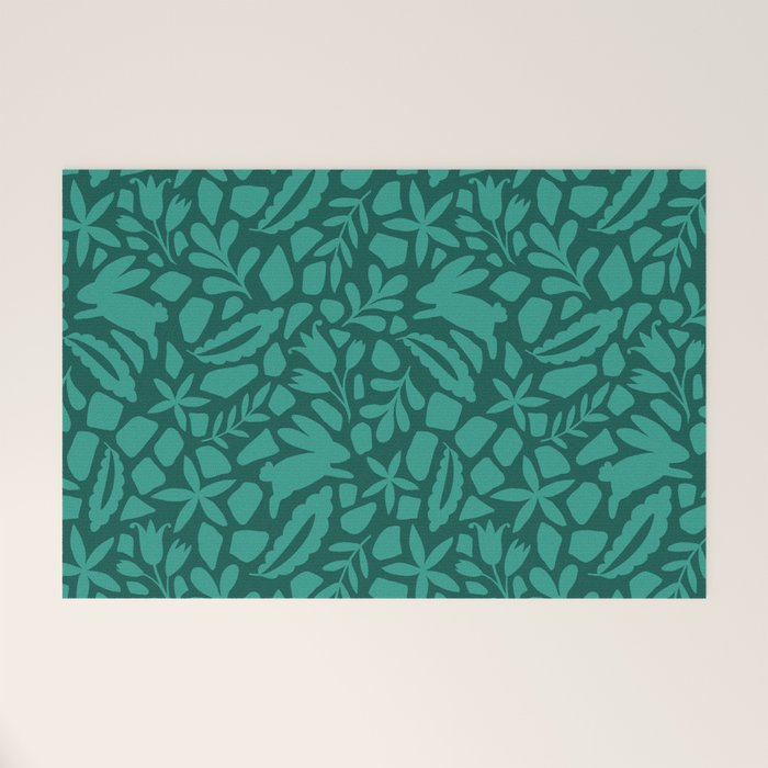 Folk Art Bunnies - Verdigris  Welcome Mat Gallery Image 1